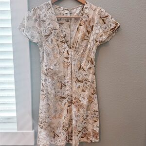 Amuse Society Floral V-Neck Mini Dress - Cream and Brown